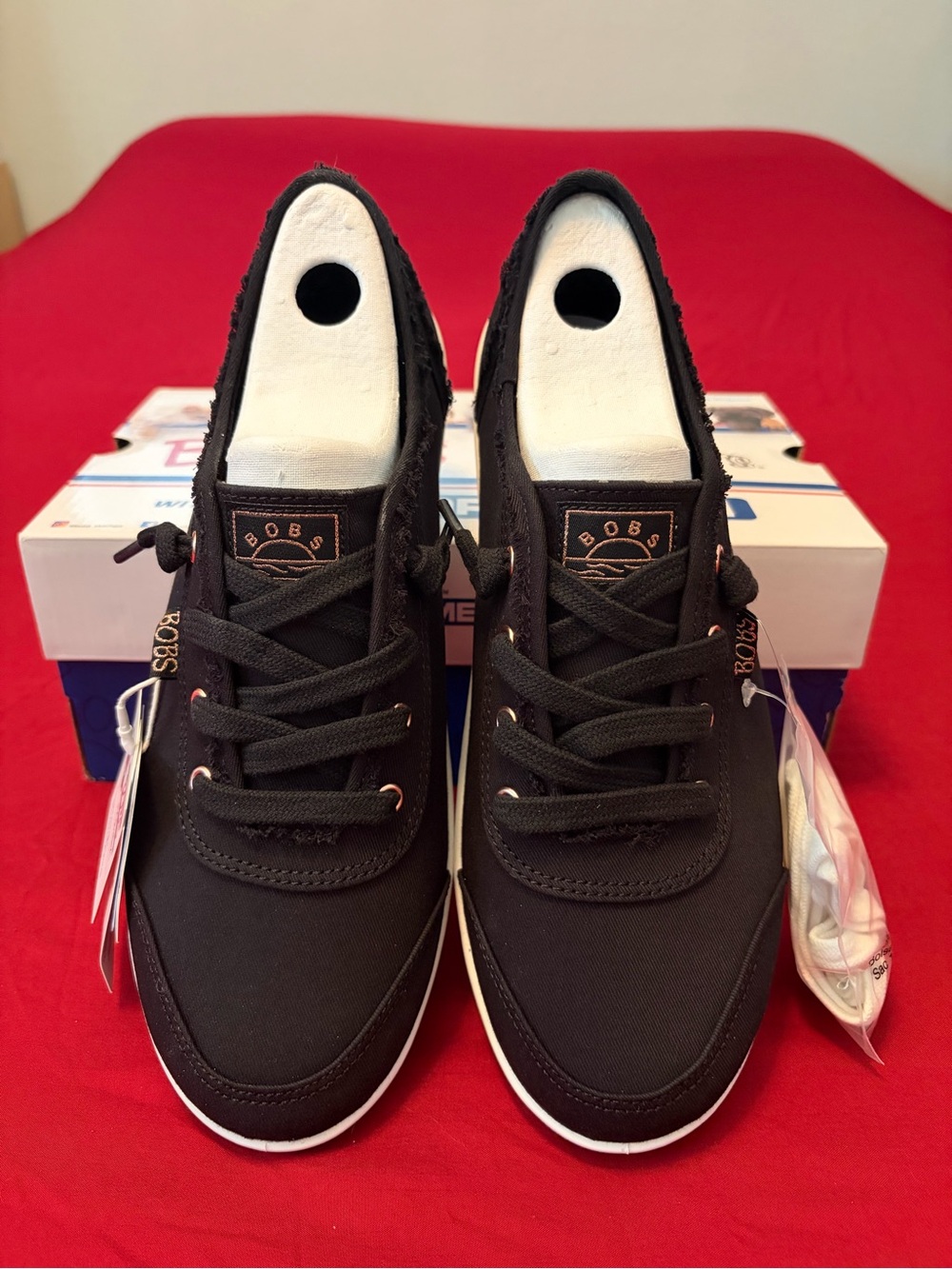 Skechers Black Canvas Lace-Up BOBS Sneakers with White Sole 9.5 Wide Fit - Picture 4 of 8